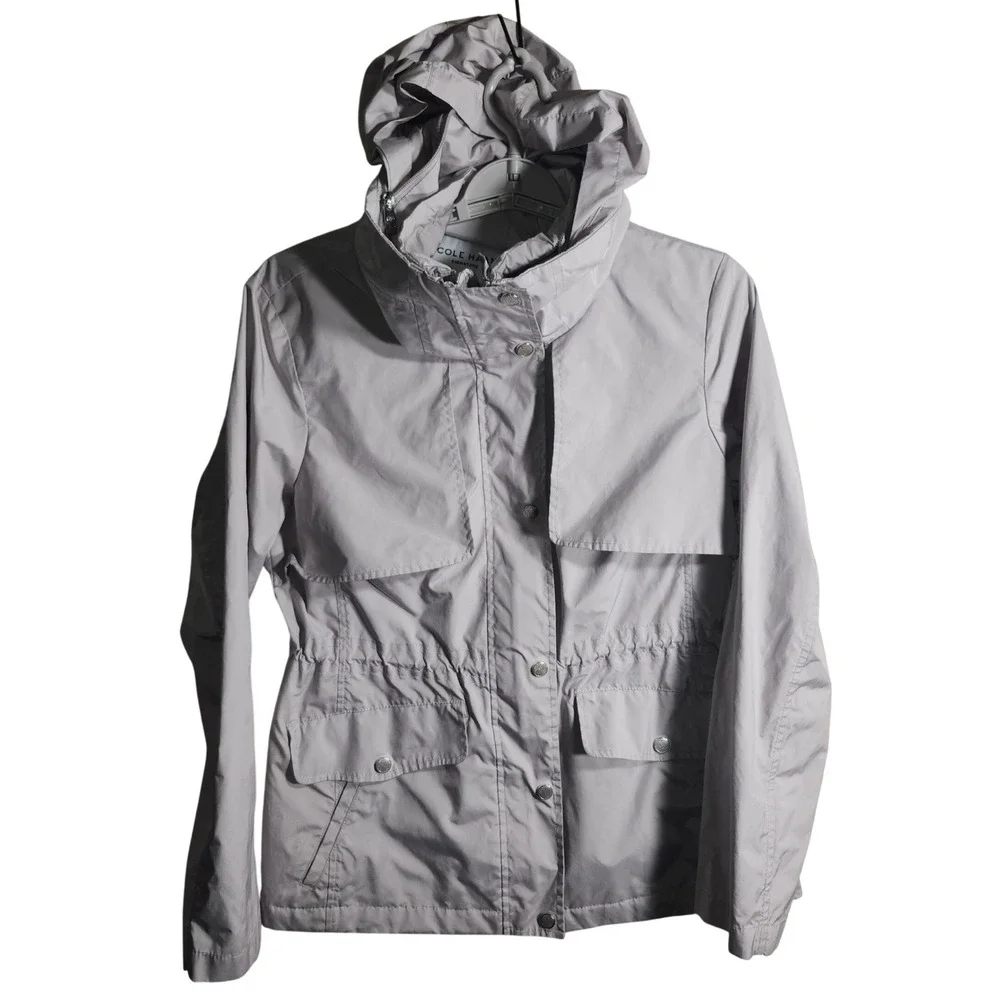 Cole Haan Signature Lightweight Hooded Jacket Gray Drawstring Utility Medium‎